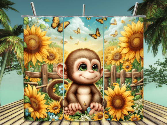 Adorable Monkey in Vibrant Tumbler Wrap: A Trendsetting Design for Modern Creators