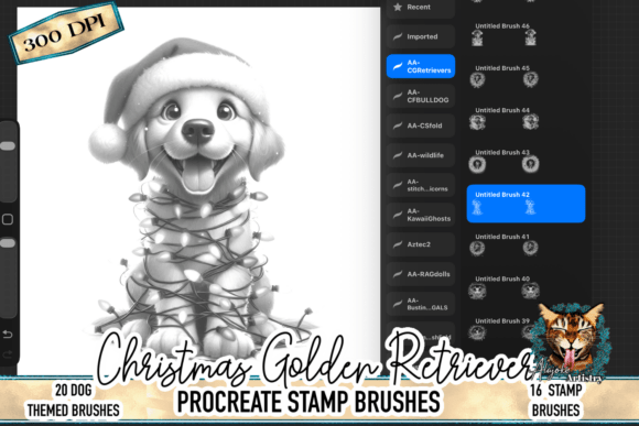 Christmas Golden Retriever Procreate Stamp Brush Set: A Festive Tool for Artists and Designers