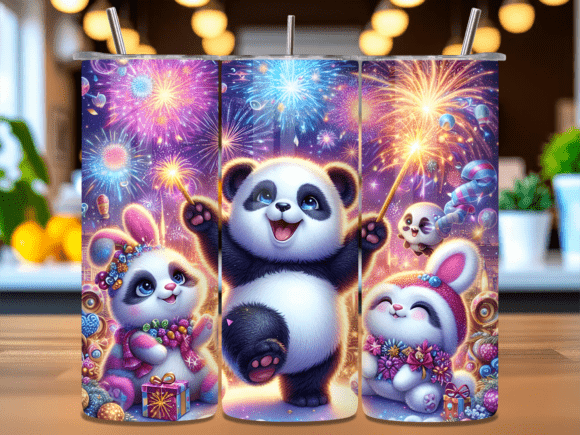 Cute Panda Fireworks Kawaii Tumbler Wrap