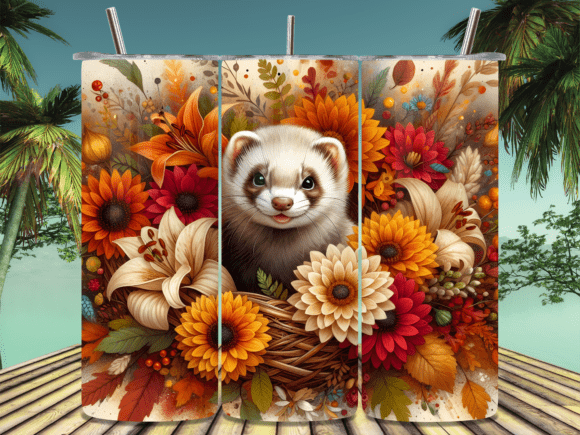 Ferret Nestled in Autumn Tumbler Wrap