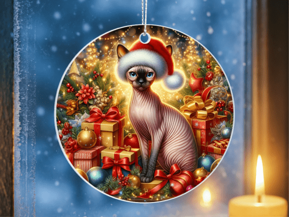 Festive Sphynx Cat Holiday Ornament PNG