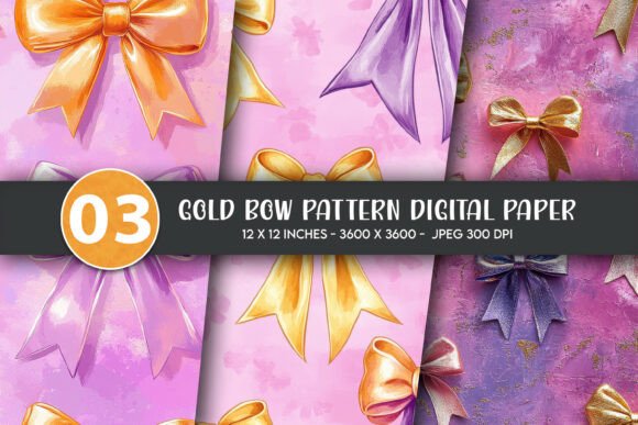 Gold Bow Pattern Digital Paper: A Versatile Design for Creative Projects
