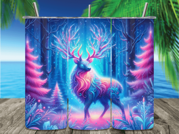 Mystical Neon Deer Forest Tumbler Wrap