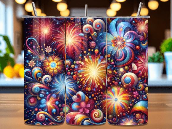 Neon Abstract Fireworks Tumbler Wrap PNG