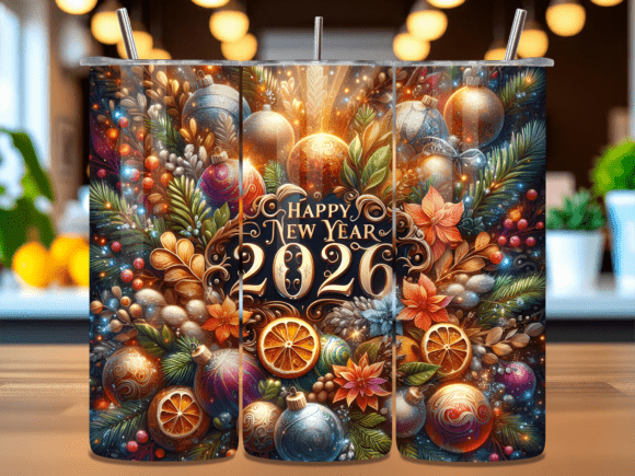 New Year 2026 Oranges Tumbler Wrap PNG