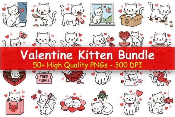 Valentine Kitten Clipart Bundle - 50: The Perfect Addition to Your Creative Projects