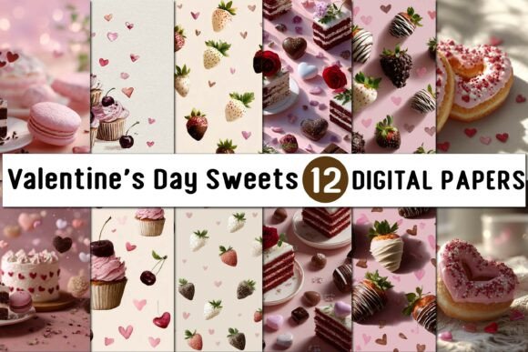 Valentine s Day Sweets Digital Papers for Creative Projects