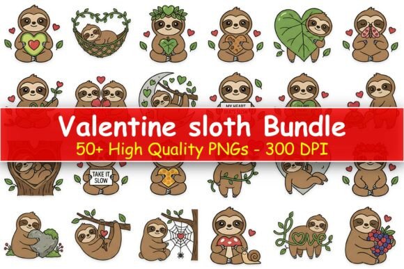 Valentine Sloth Clipart Bundle: Embracing the Slow Life in Creative Design