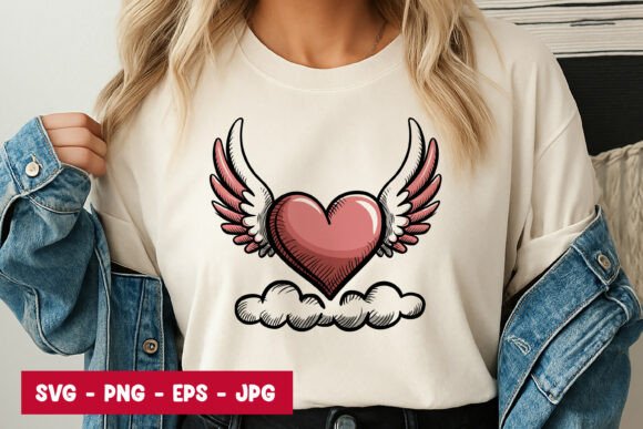 Winged Heart on Cloud: A Cute Love SVG PNG for Digital Creativity